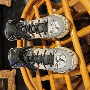 Balenciaga Black & White Marble-Print High-Top Sneakers